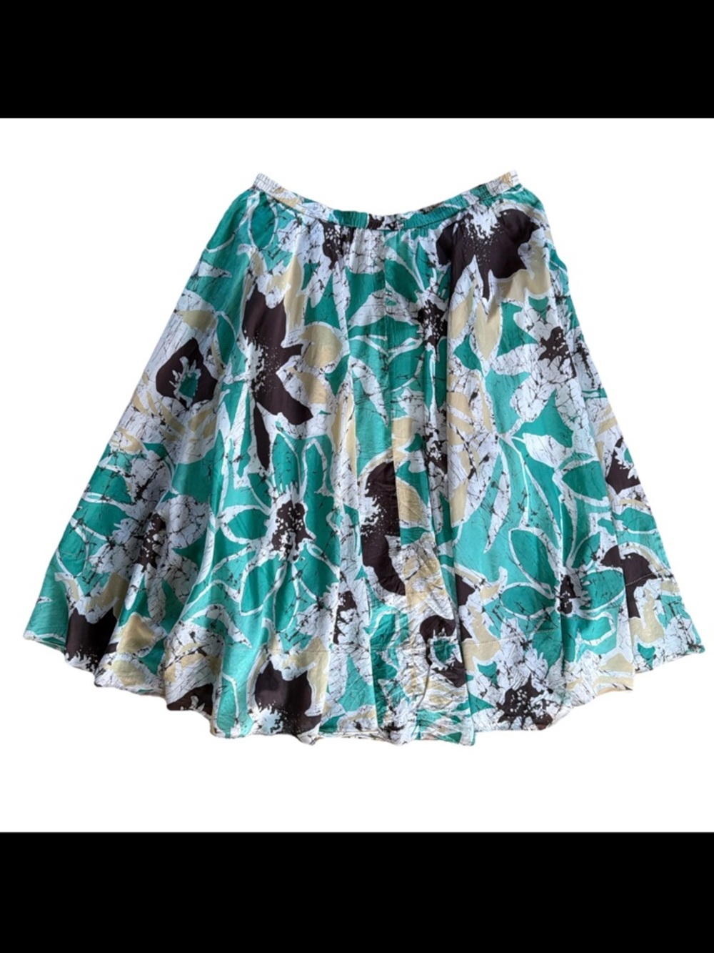 Coldwater Creek Cotton Silk Midi Skirt Geometric Print XL Elastic Waist Lined